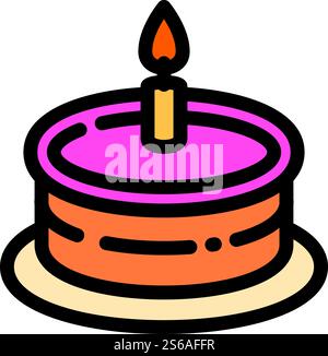 One candle cake icon. Outline one candle cake vector icon for web design isolated on white background. One candle cake icon, outline style Stock Vector