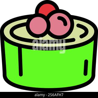 Green caviar sushi roll icon. Outline green caviar sushi roll vector icon for web design isolated on white background. Green caviar sushi roll icon, outline style Stock Vector