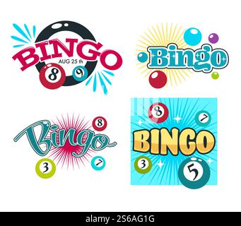 Bingo game gambling equipment balls with numbers isolated icons Stock ...