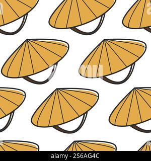 Vietnam traditional costume element Vietnamese hat headdress seamless pattern vector straw accessory in cone shape endless texture traveling and tourism journey or trip wallpaper print culture. Vietnamese hat headdress seamless pattern Vietnam traditional costume element Stock Vector