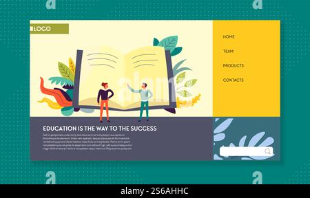 Online course or training education way to web page template open book distant learning textbook Internet site graduation and certificate receiving knowledge studying subjects or personal development. Education online way to web page template open book Stock Vector