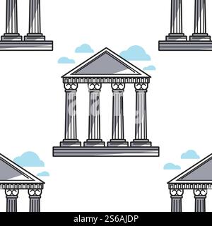 Greece architecture ancient Greek pillars seamless pattern vector antique civilization construction or monument endless texture landmark traveling and sightseeing Mediterranean country tourism. Greek pillars ancient architecture seamless pattern Greece Stock Vector