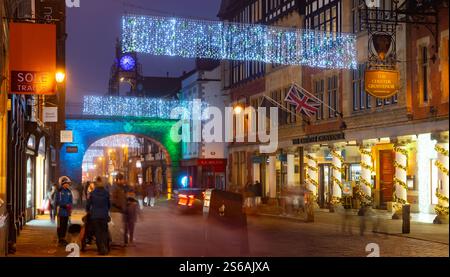 Eastgate Street and the Chester Grosvenor Hotel, in December 2024. Stock Photo