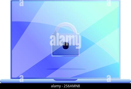 Secured personal laptop icon. Cartoon of secured personal laptop vector icon for web design isolated on white background. Secured personal laptop icon, cartoon style Stock Vector