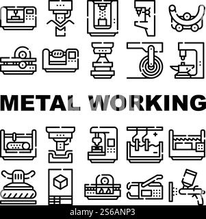 Metal Working Machine Collection Icons Set Vector Stock Vector Image ...