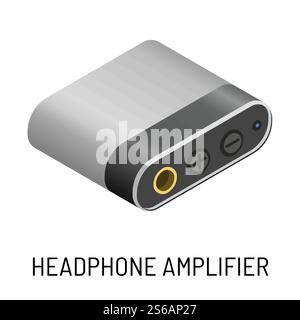 Music record studio equipment headphone amplifier audio device vector audiophiles player music industry electric appliance modern technology earphones connection signal receiver connector and buttons. Headphone amplifier audio device music record studio equipment Stock Vector