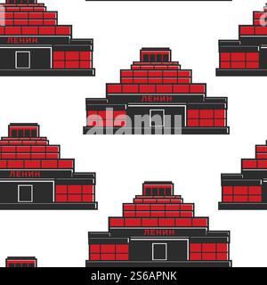 Soviet Union architecture Lenins mausoleum USSR building seamless pattern vector building or construction tomb socialism and communism endless texture leader of proletariat grave wallpaper print. Lenins mausoleum USSR building seamless pattern architecture Stock Vector