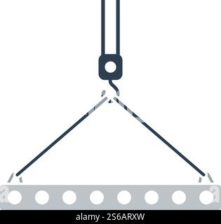Icon Of Slab Hanged On Crane Hook By Rope Slings. Outline With Color Fill Design. Vector Illustration. Stock Vector