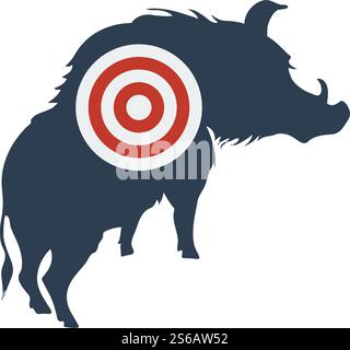 Icon Of Boar Silhouette With Target. Flat Color Design. Vector Illustration. Stock Vector