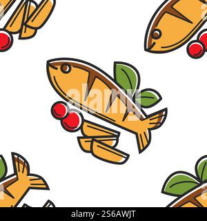 Cyprus cuisine seafood seamless pattern roasted fish Stock Vector Image ...