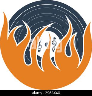 Flame Vinyl Icon. Flat Color Design. Vector Illustration. Stock Vector