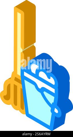 mop with bucket isometric icon vector. mop with bucket sign. isolated symbol illustration. mop with bucket isometric icon vector illustration Stock Vector