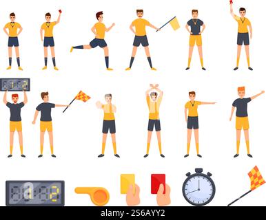 Referee icons set. Cartoon set of referee vector icons for web design. Referee icons set, cartoon style Stock Vector