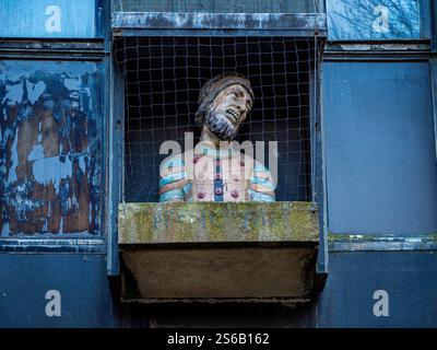 Peeping Tom Coventry. The Peeping Tom head & shoulders statue, currently located in Hertford Street. Originally at the Peeping Tom Pub, now demolished. Stock Photo
