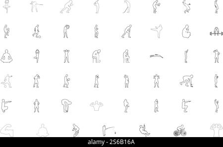 Men silhouette sport concept black color set outline style vector illustration. Men silhouette sport concept black color set outline style image Stock Vector
