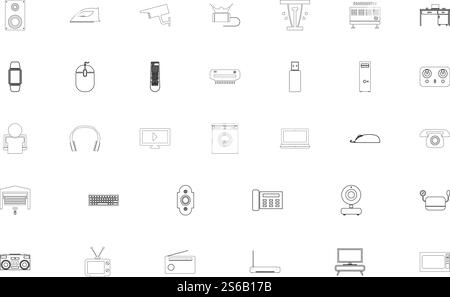 Consumer electronics black color set outline style vector illustration. Consumer electronics black color set outline style image Stock Vector