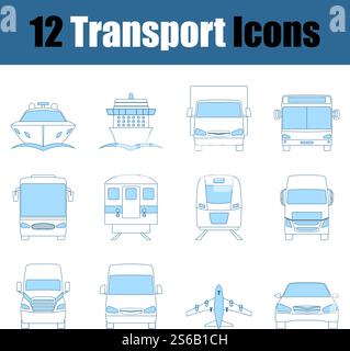 Transport Icon Set. Thin Line With Blue Fill Design. Vector Illustration. Stock Vector