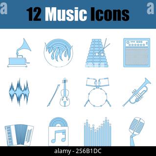 Music Icon Set. Thin Line With Blue Fill Design. Vector Illustration. Stock Vector
