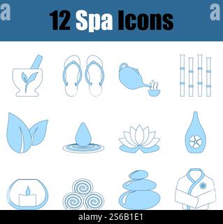 Spa Icon Set. Thin Line With Blue Fill Design. Vector Illustration. Stock Vector