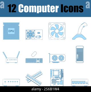 Computer Icon Set. Thin Line With Blue Fill Design. Vector Illustration. Stock Vector