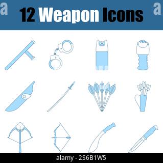 Weapon Icon Set. Thin Line With Blue Fill Design. Vector Illustration. Stock Vector