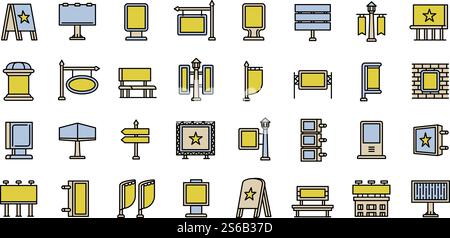 Outdoor advertising icons set. Outline set of outdoor advertising ...