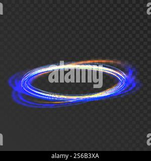 Glowing Circle Mystic Shine Frame Effect Vector. Blue And Yellow Lighting Circle, Bright Neon Loop. Fantastic Luminous Swirl Radial Light Halo Ring Layout Realistic 3d Illustration. Glowing Circle Mystic Shine Frame Effect Vector Stock Vector