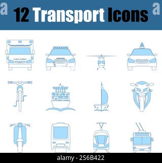 Transport Icon Set. Thin Line With Blue Fill Design. Vector Illustration. Stock Vector