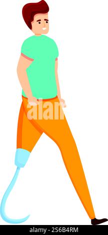 School boy with artificial leg icon. Cartoon of school boy with artificial leg vector icon for web design isolated on white background. School boy with artificial leg icon, cartoon style Stock Vector