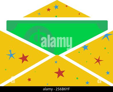 Birthday Gift Envelop Icon With Money. Flat Color Design. Vector Illustration. Stock Vector