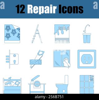 Repair Icon Set. Thin Line With Blue Fill Design. Vector Illustration. Stock Vector