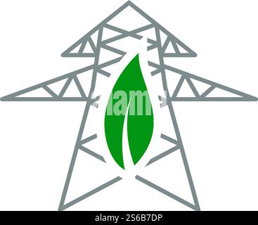 Electric Tower With Leaf Icon. Flat Color Design. Vector Illustration. Stock Vector