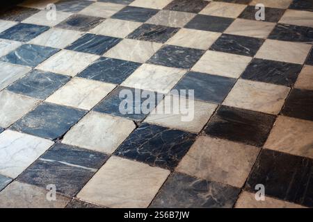 Marble floor with black and white checkered pattern Stock Photo