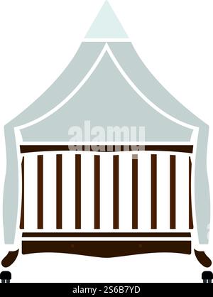 Crib With Canopy Icon. Flat Color Design. Vector Illustration. Stock Vector