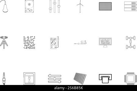 Industrial electronics black color set outline style vector illustration. Industrial electronics black color set outline style image Stock Vector