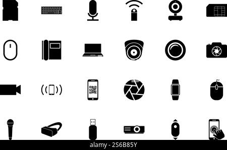Use gadgets black color set solid style vector illustration. Use gadgets black color set solid style image Stock Vector