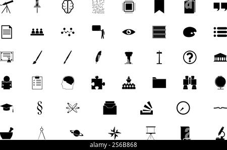 Education black color set solid style vector illustration. Education black color set solid style image Stock Vector