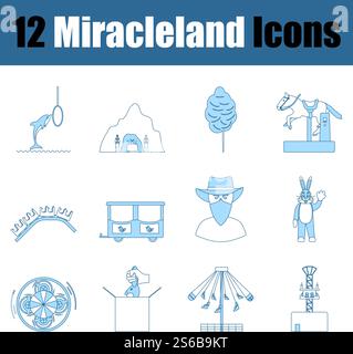 Miracleland Icon Set. Thin Line With Blue Fill Design. Vector Illustration. Stock Vector