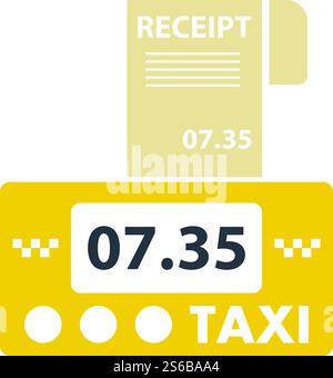 Taxi Meter With Receipt Icon. Flat Color Design. Vector Illustration. Stock Vector