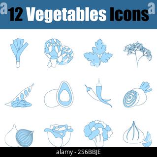 Vegetables Icon Set. Thin Line With Blue Fill Design. Vector Illustration. Stock Vector