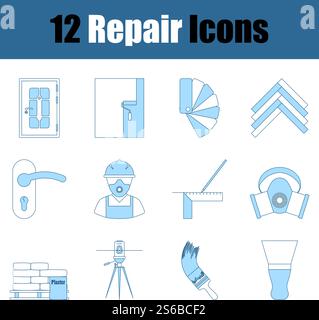 Repair Icon Set. Thin Line With Blue Fill Design. Vector Illustration. Stock Vector
