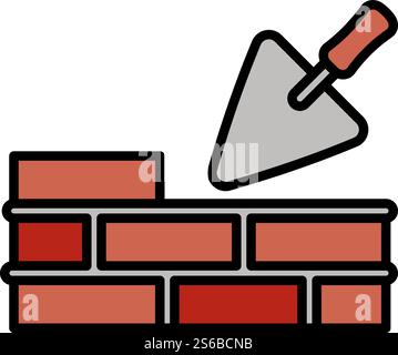Trowel wall brick icon. Outline trowel wall brick vector icon for web design isolated on white background. Trowel wall brick icon, outline style Stock Vector