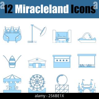 Miracleland Icon Set. Thin Line With Blue Fill Design. Vector Illustration. Stock Vector