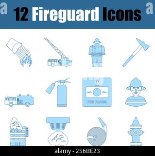 Fireguard Icon Set. Thin Line With Blue Fill Design. Vector Illustration. Stock Vector