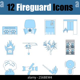 Fireguard Icon Set. Thin Line With Blue Fill Design. Vector Illustration. Stock Vector