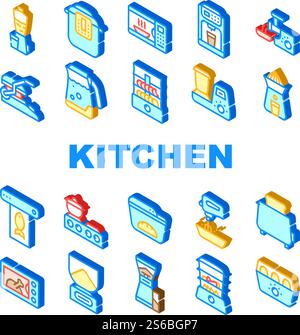 Kitchen Electronics Collection Icons Set Vector. Kitchen Blender And Multicooker, Microwave Oven And Coffee Maker, Meat Grinder And Juicer Isometric Sign Color Illustrations. Kitchen Electronics Collection Icons Set Vector Illustrations Stock Vector