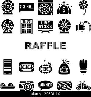 Raffle Gamble Lottery Collection Icons Set Vector Stock Vector Image ...