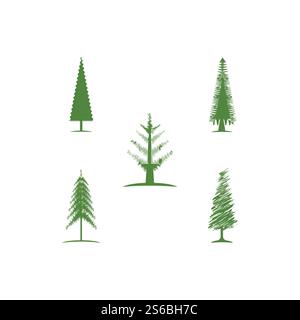 Set Pine tree ilustration logo vector design Stock Vector