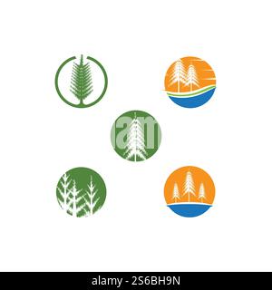 Set Pine tree ilustration logo vector design Stock Vector