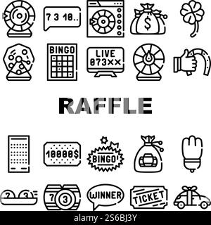 Raffle Lottery Game Collection Icons Set Vector Stock Vector Image ...